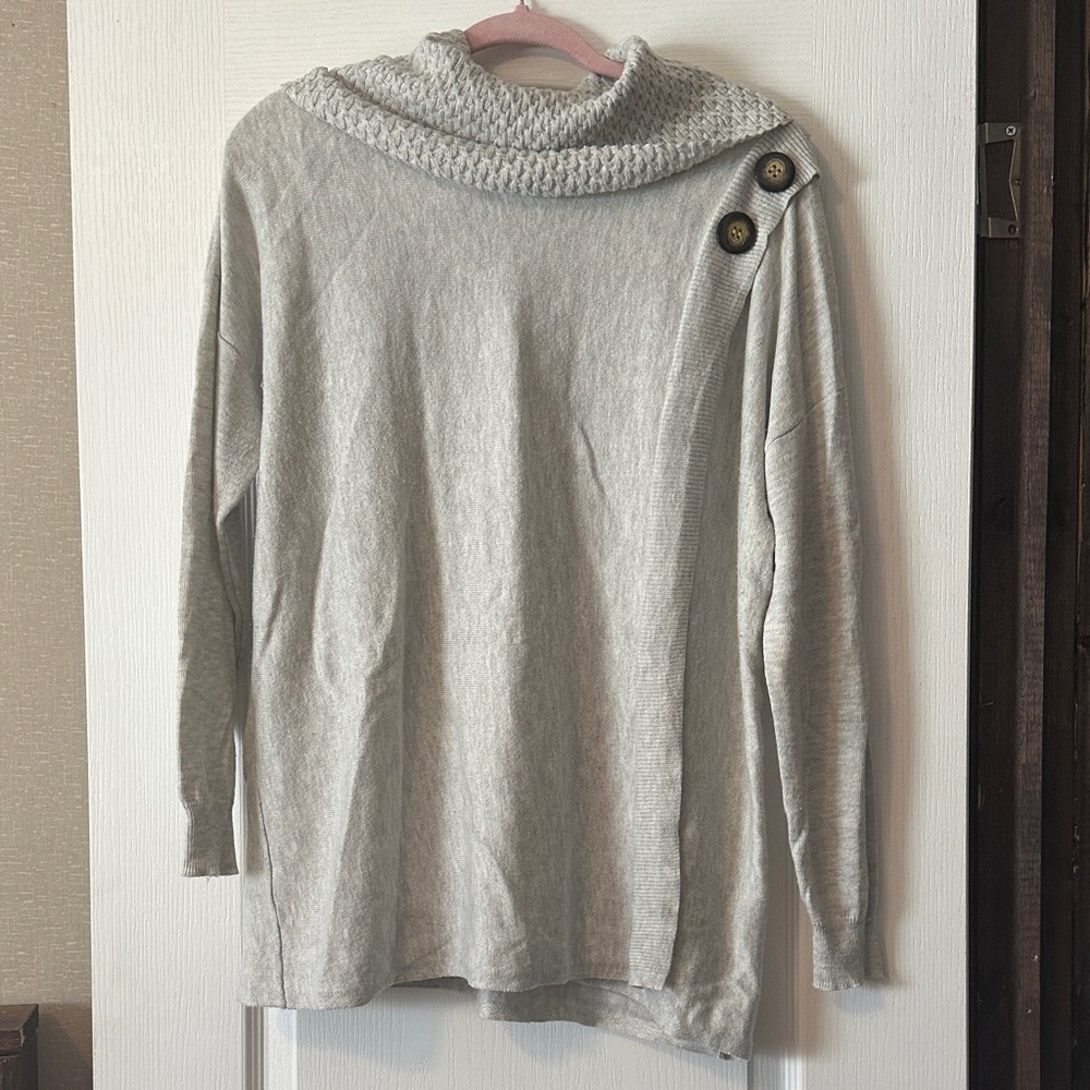 Staccato Light Gray Cowl Neck Sweater with Button Accents